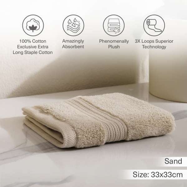 Supreme Finest Zero Twist Fingertip Towel 33x33cm Sand